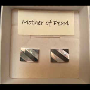 Stainless steel and mother of pearl cuff links